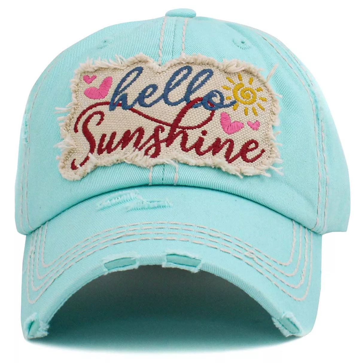 "Hello Sunshine" Washed Vintage Ballcap: Diamond Blue