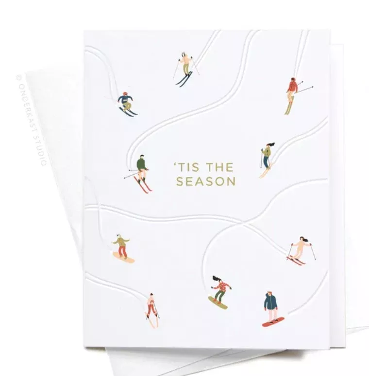 'Tis the Season Skiiers Letterpress Greeting Card